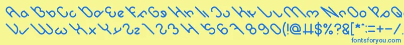 フォントowaikeo – 青い文字が黄色の背景にあります。