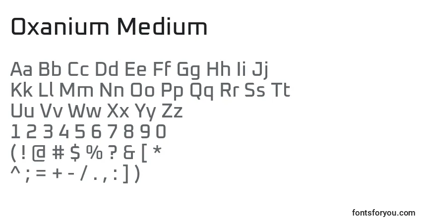 A fonte Oxanium Medium – alfabeto, números, caracteres especiais