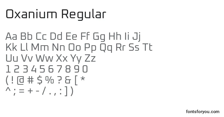 A fonte Oxanium Regular – alfabeto, números, caracteres especiais