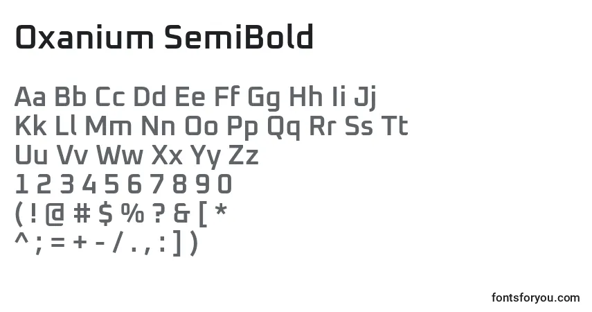 Czcionka Oxanium SemiBold – alfabet, cyfry, specjalne znaki