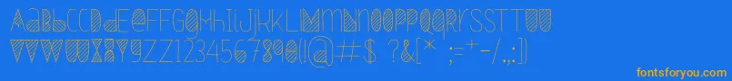 フォントOxymorons – オレンジ色の文字が青い背景にあります。