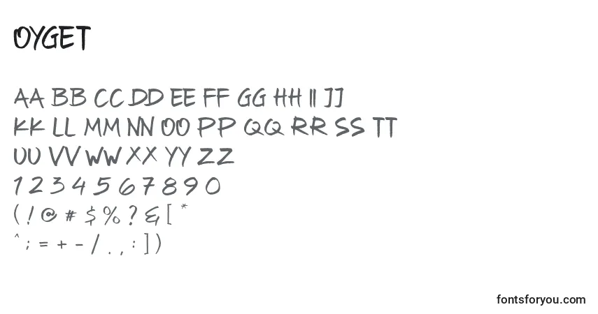 Schriftart Oyget – Alphabet, Zahlen, spezielle Symbole