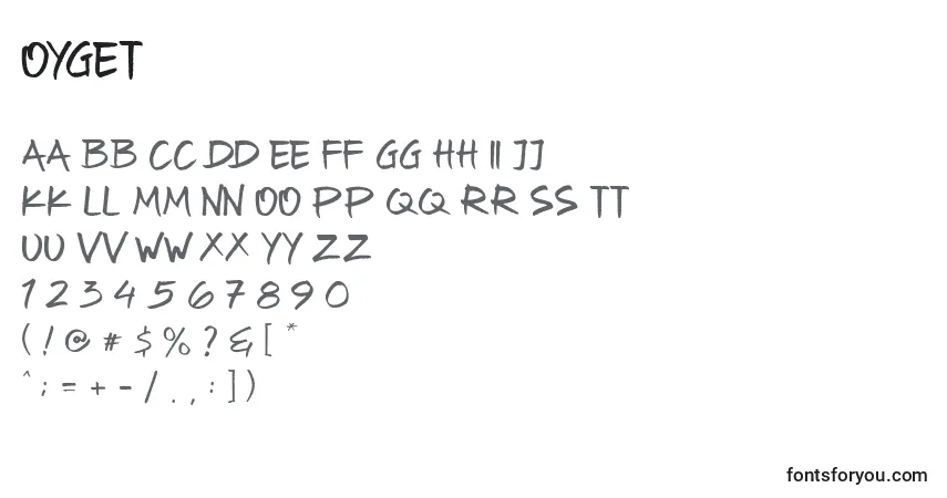 A fonte Oyget (136381) – alfabeto, números, caracteres especiais