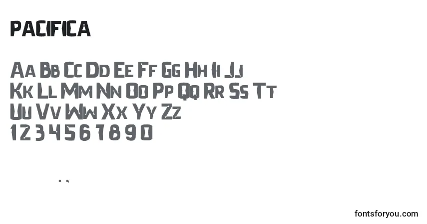 Czcionka Pacifica (136385) – alfabet, cyfry, specjalne znaki