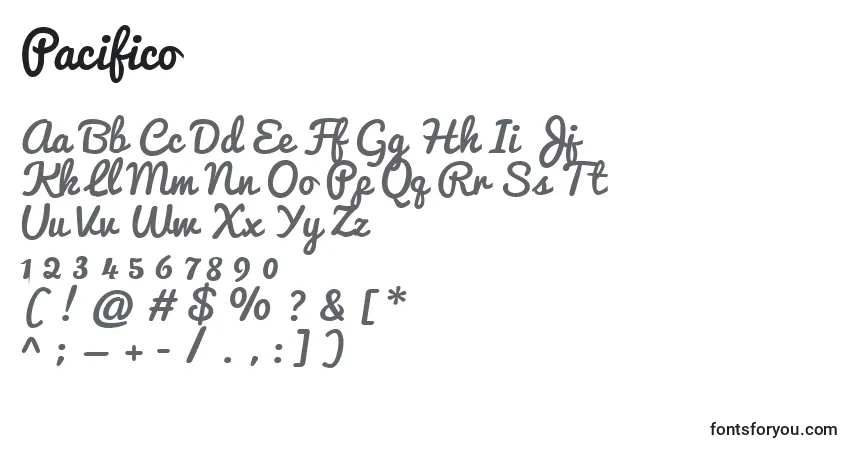Schriftart Pacifico (136386) – Alphabet, Zahlen, spezielle Symbole