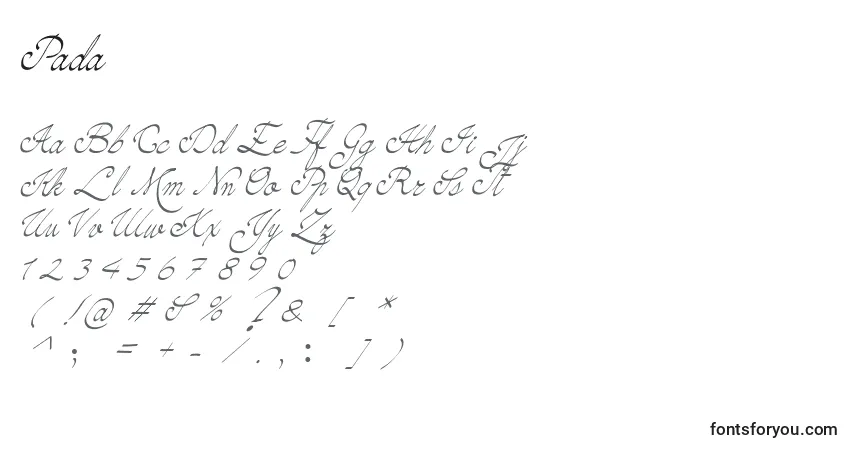 Шрифт Pada – алфавит, цифры, специальные символы