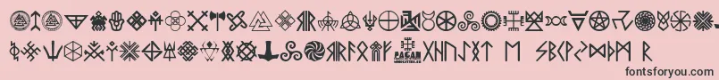 Weitere Informationen zur Pagan Symbols-Schriftart Pagan Symbols-Schriftart – Schwarze Schriften auf rosa Hintergrund