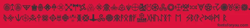 Pagan Symbolsフォントについての詳細 フォントPagan Symbols – 赤い背景に黒い文字