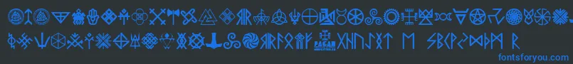 Pagan Symbols-Schriftart – Blaue Schriften auf schwarzem Hintergrund