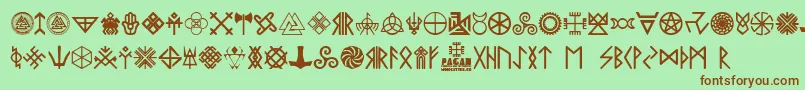 Weitere Informationen zur Pagan Symbols-Schriftart Pagan Symbols-Schriftart – Braune Schriften auf grünem Hintergrund