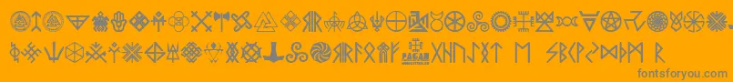 Pagan Symbols-Schriftart – Graue Schriften auf orangefarbenem Hintergrund
