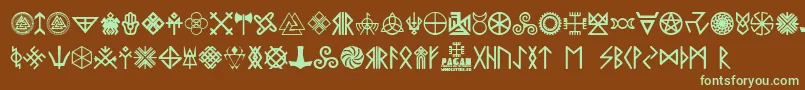 Pagan Symbols Font – Green Fonts on Brown Background