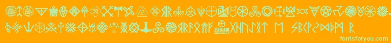 Pagan Symbols Font – Green Fonts on Orange Background