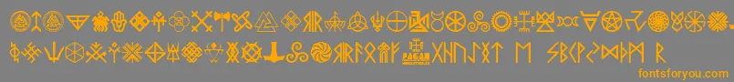Pagan Symbols-Schriftart – Orangefarbene Schriften auf grauem Hintergrund
