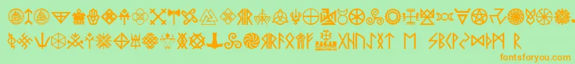 Fonte Pagan Symbols – fontes laranjas em um fundo verde