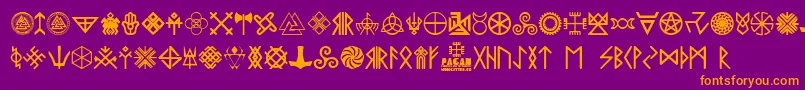 Pagan Symbols-Schriftart – Orangefarbene Schriften auf violettem Hintergrund
