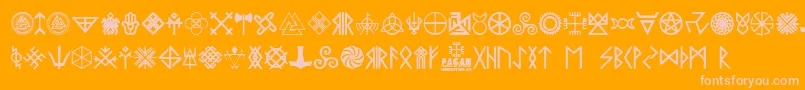 Pagan Symbols-Schriftart – Rosa Schriften auf orangefarbenem Hintergrund