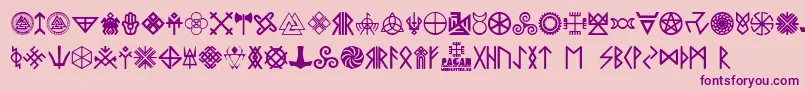 Pagan Symbols-Schriftart – Violette Schriften auf rosa Hintergrund