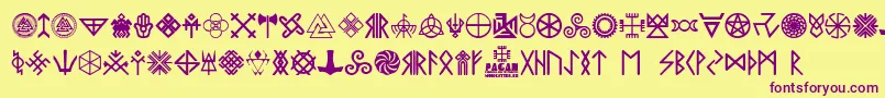 Pagan Symbols-Schriftart – Violette Schriften auf gelbem Hintergrund