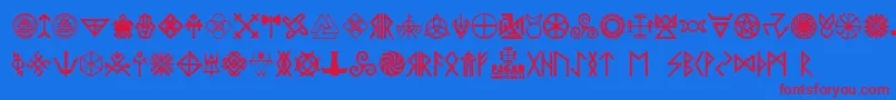 Fonte Pagan Symbols – fontes vermelhas em um fundo azul