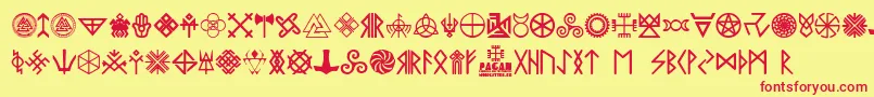 Pagan Symbols Font – Red Fonts on Yellow Background
