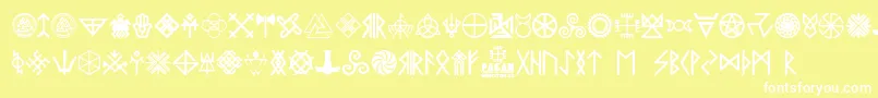 Pagan Symbols-Schriftart – Weiße Schriften auf gelbem Hintergrund
