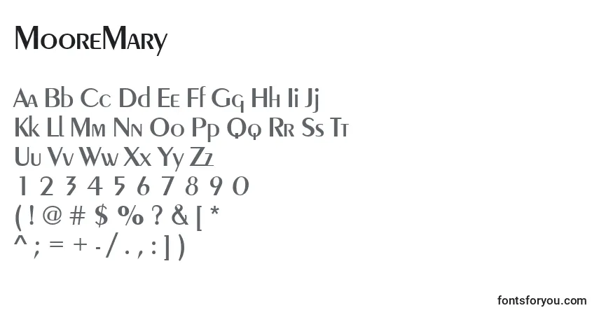 Czcionka MooreMary – alfabet, cyfry, specjalne znaki