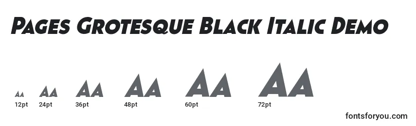 Tamanhos de fonte Pages Grotesque Black Italic Demo
