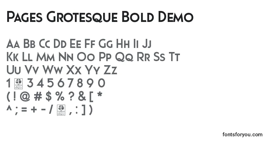 Шрифт Pages Grotesque Bold Demo – алфавит, цифры, специальные символы