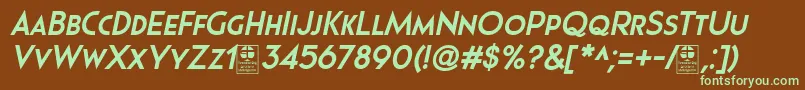 フォントPages Grotesque Bold Italic Demo – 緑色の文字が茶色の背景にあります。
