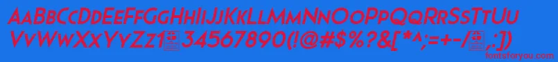 Pages Grotesque Bold Italic Demo-Schriftart – Rote Schriften auf blauem Hintergrund