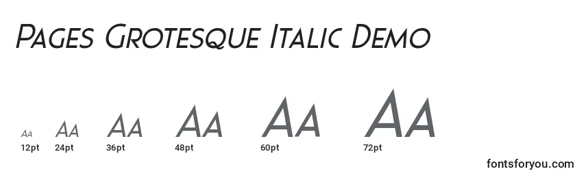 Pages Grotesque Italic Demo-fontin koot