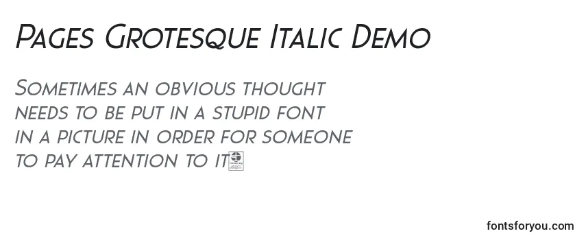 Шрифт Pages Grotesque Italic Demo