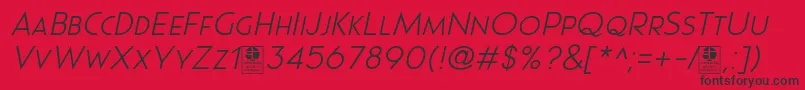 Fonte Pages Grotesque Light Italic Demo – fontes pretas em um fundo vermelho