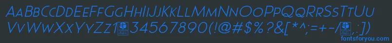 Pages Grotesque Light Italic Demo-Schriftart – Blaue Schriften auf schwarzem Hintergrund