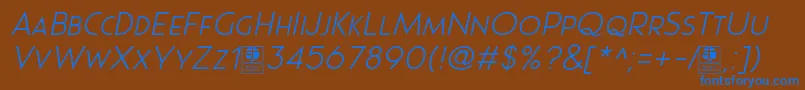 Pages Grotesque Light Italic Demo Font – Blue Fonts on Brown Background
