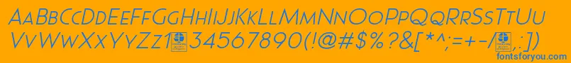 Pages Grotesque Light Italic Demo Font – Blue Fonts on Orange Background