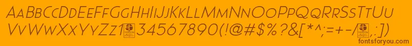 Fonte Pages Grotesque Light Italic Demo – fontes marrons em um fundo laranja