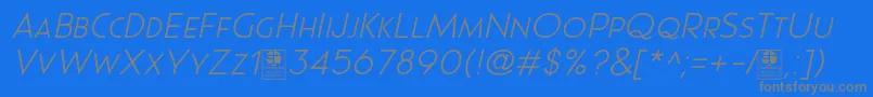 フォントPages Grotesque Light Italic Demo – 青い背景に灰色の文字