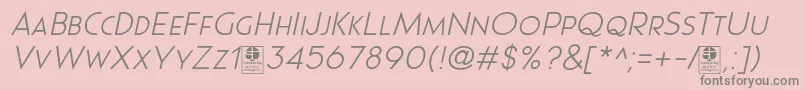 Pages Grotesque Light Italic Demo-fontti – harmaat kirjasimet vaaleanpunaisella taustalla