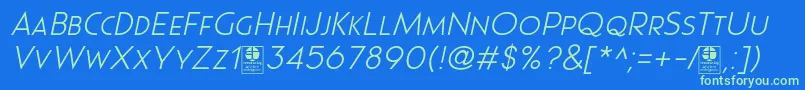 Czcionka Pages Grotesque Light Italic Demo – zielone czcionki na niebieskim tle