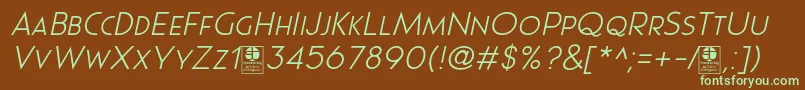 Pages Grotesque Light Italic Demo-fontti – vihreät fontit ruskealla taustalla