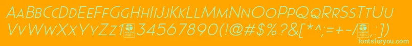 Pages Grotesque Light Italic Demo Font – Green Fonts on Orange Background