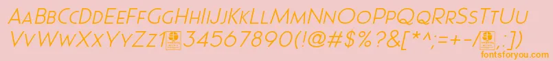 Pages Grotesque Light Italic Demo Font – Orange Fonts on Pink Background