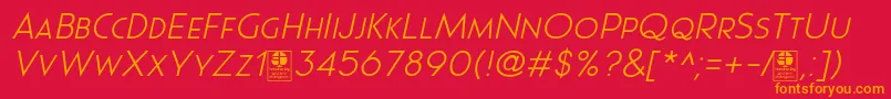 Шрифт Pages Grotesque Light Italic Demo – оранжевые шрифты на красном фоне