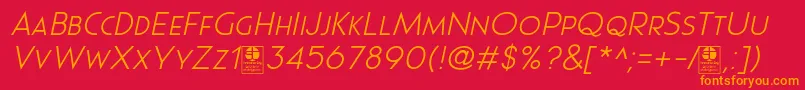 Pages Grotesque Light Italic Demo Font – Orange Fonts on Red Background