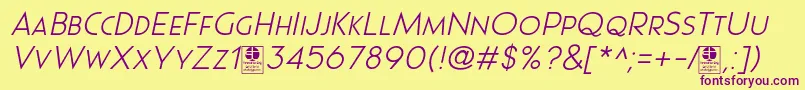 Fonte Pages Grotesque Light Italic Demo – fontes roxas em um fundo amarelo
