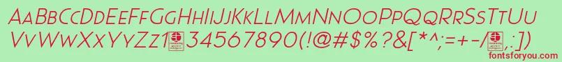 Pages Grotesque Light Italic Demo Font – Red Fonts on Green Background