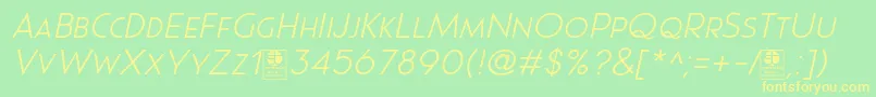 Pages Grotesque Light Italic Demo-Schriftart – Gelbe Schriften auf grünem Hintergrund