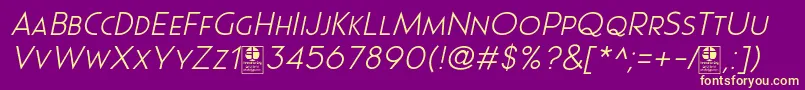 Pages Grotesque Light Italic Demo-fontti – keltaiset fontit violetilla taustalla